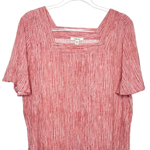 COMO BLU Ruffle Short Sleeve Blouse Square Neck Lightweight Pink Stripe Size L - Picture 2 of 6